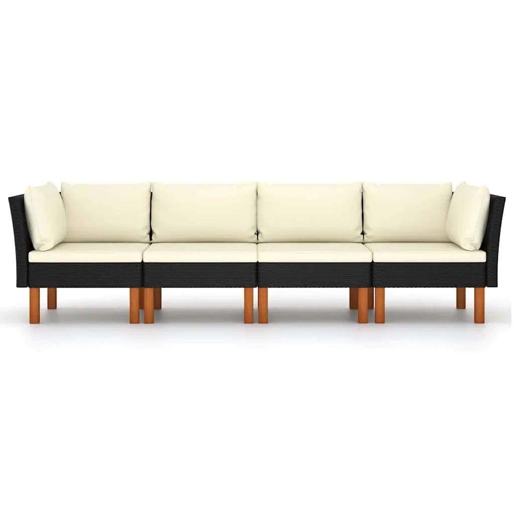4-Seater Garden Sofa Outdoor Lounge Set Black Poly Rattan with Cushions