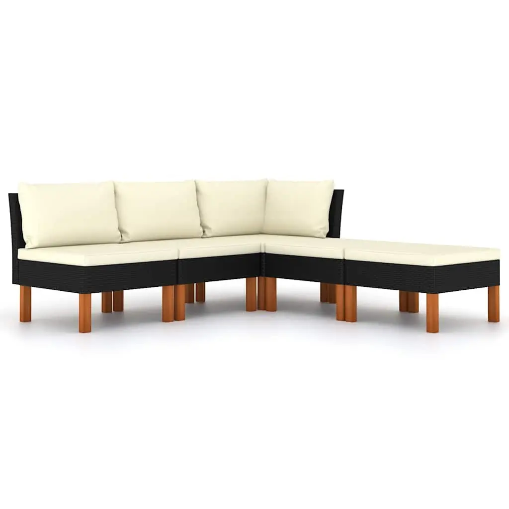 5 Piece Outdoor Garden Lounge Set Black PE Rattan Sofa with Cushions