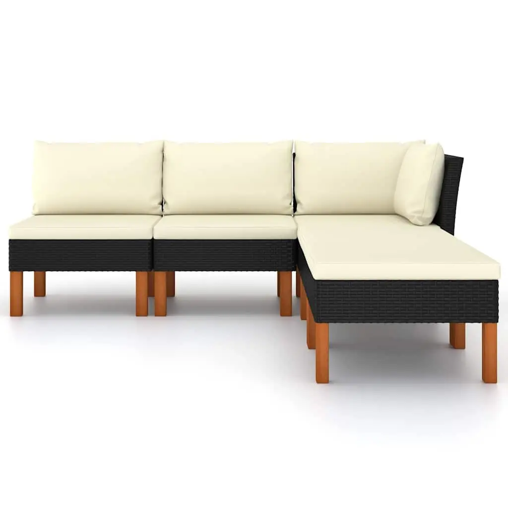 5 Piece Outdoor Garden Lounge Set Black PE Rattan Sofa with Cushions