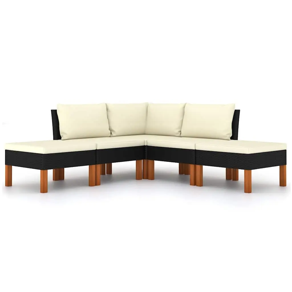 5 Piece Outdoor Garden Lounge Set Black PE Rattan Sofa with Cushions