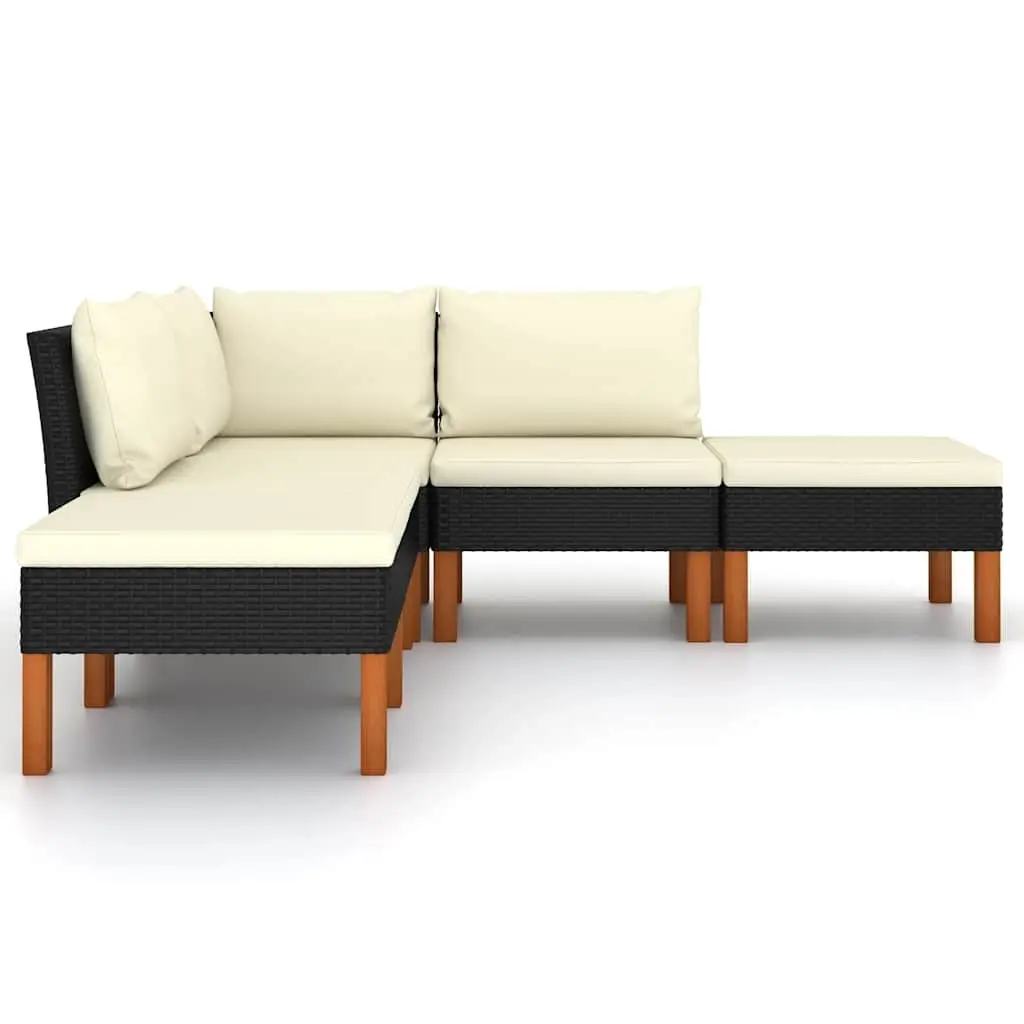 5 Piece Outdoor Garden Lounge Set Black PE Rattan Sofa with Cushions