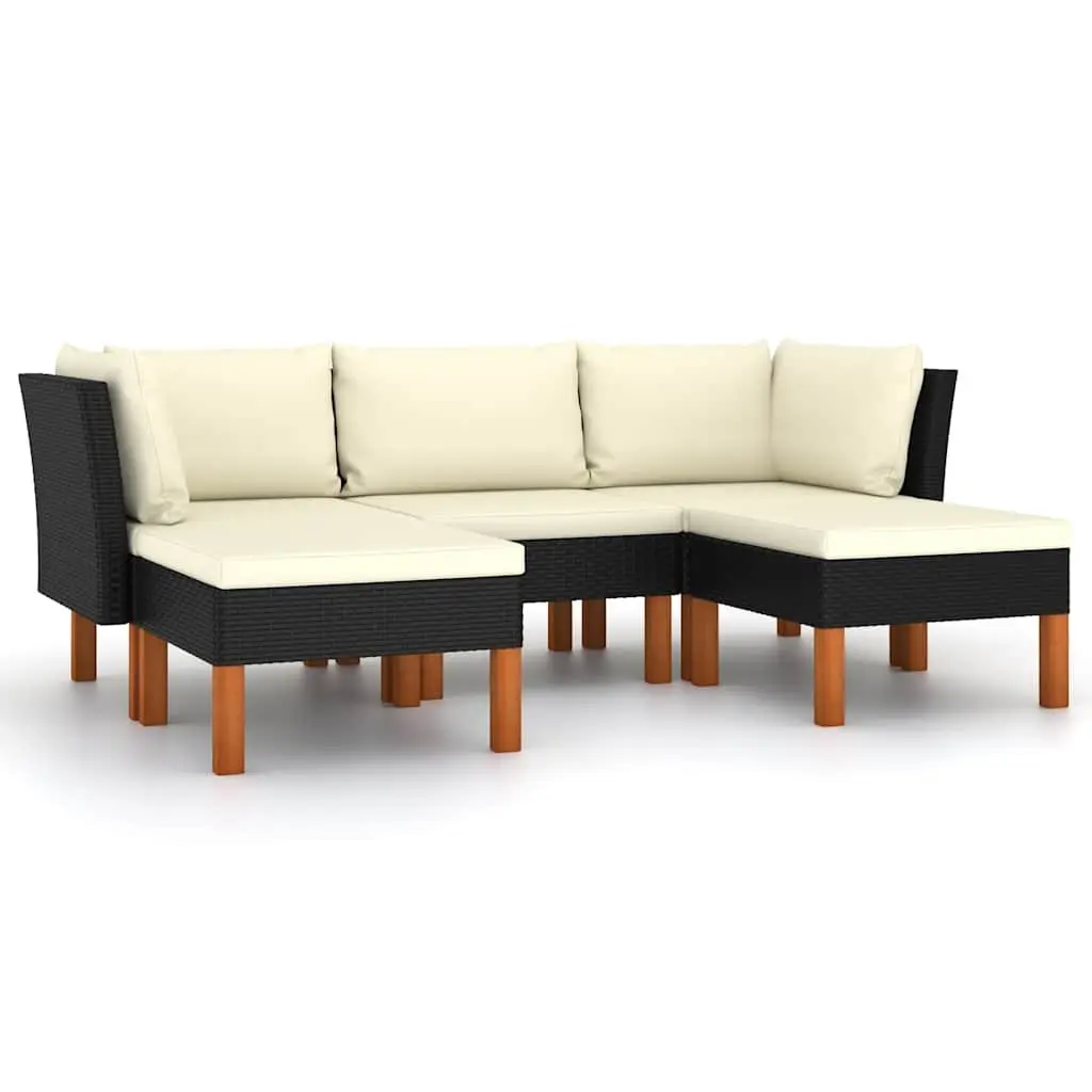 Outdoor Sofa Set 5 Piece Garden Furniture Black PE Rattan Cushions Lightweight Patio