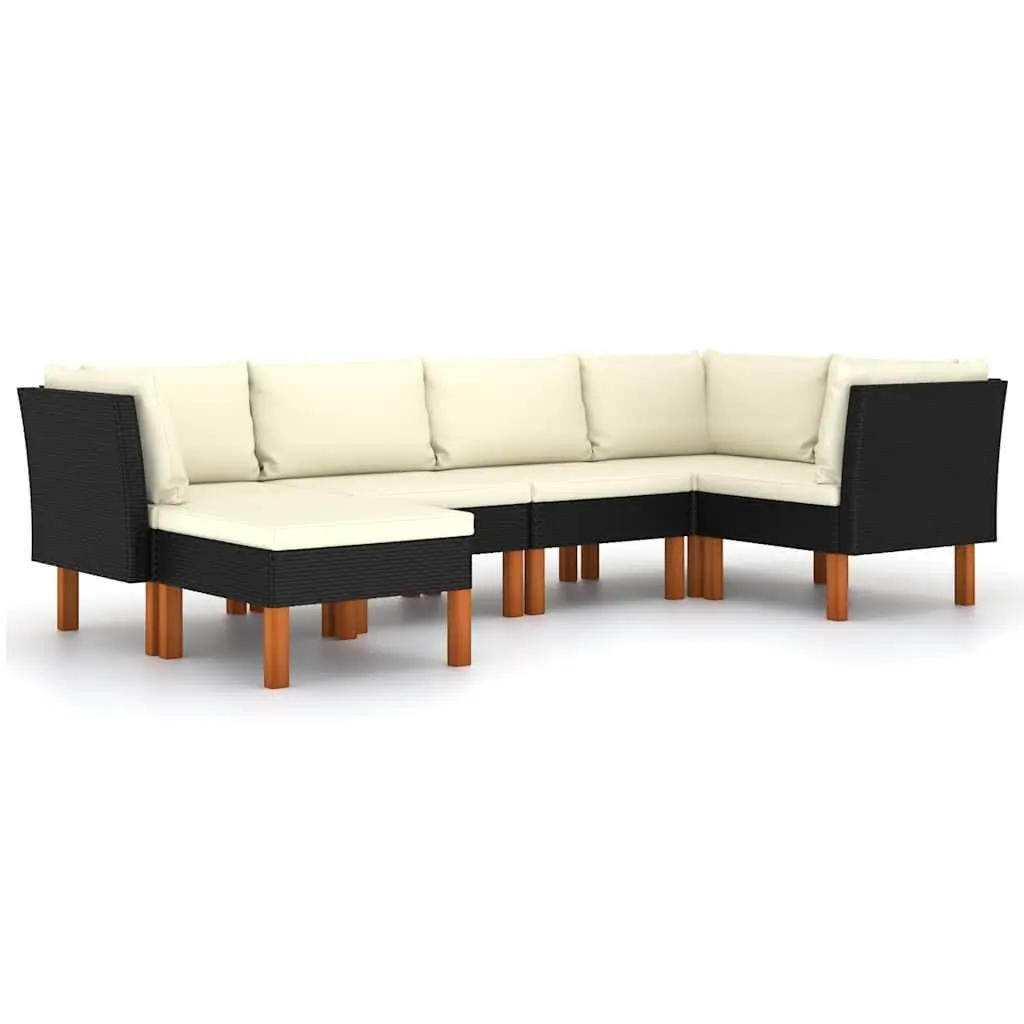 Garden Lounge Set 6 Piece Outdoor Furniture Poly Rattan Sofa with Cushions Black