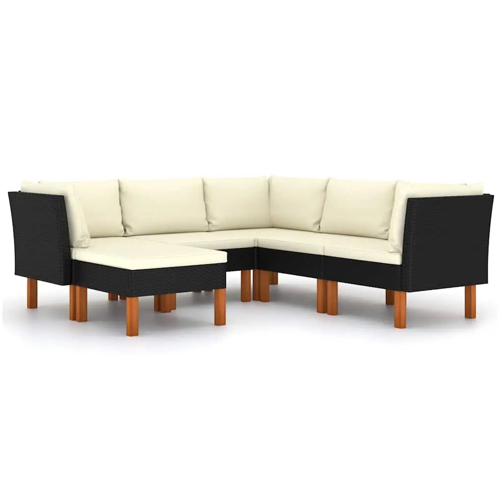 Garden Lounge Set 6 Piece Outdoor Furniture Poly Rattan Sofa with Cushions Black