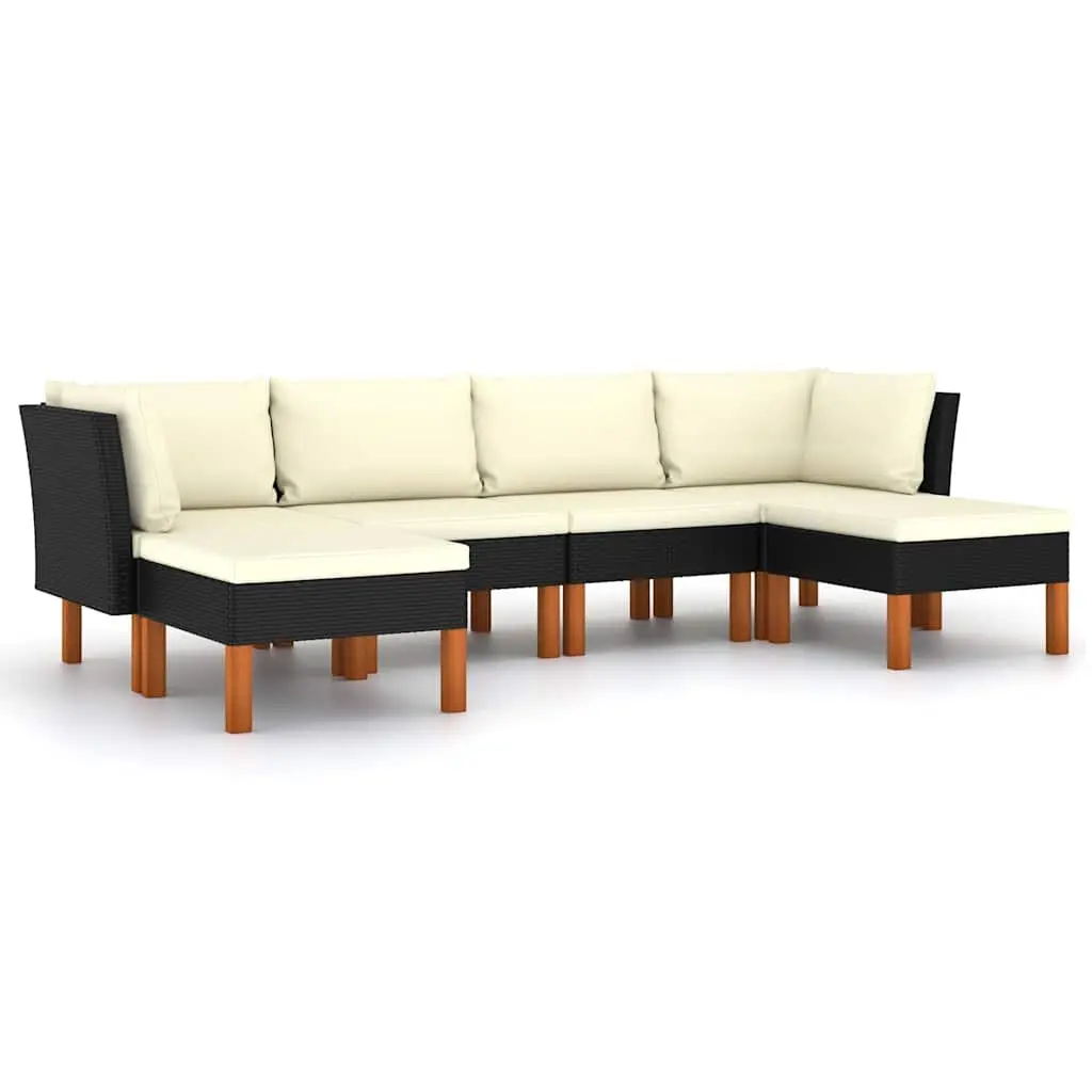 Outdoor Lounge Set 6 Piece Garden Furniture PE Rattan Sofa with Cushions Black
