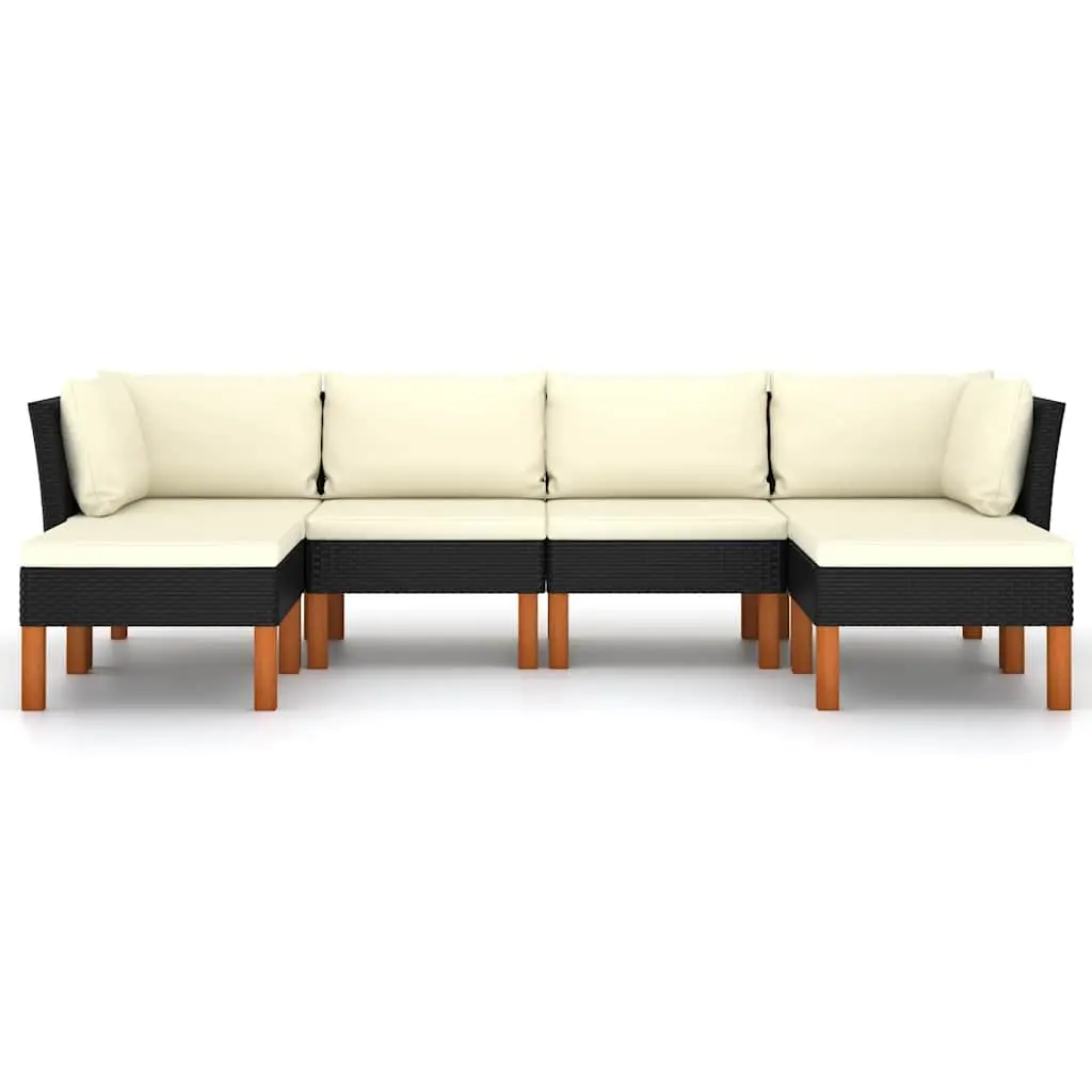 Outdoor Lounge Set 6 Piece Garden Furniture PE Rattan Sofa with Cushions Black