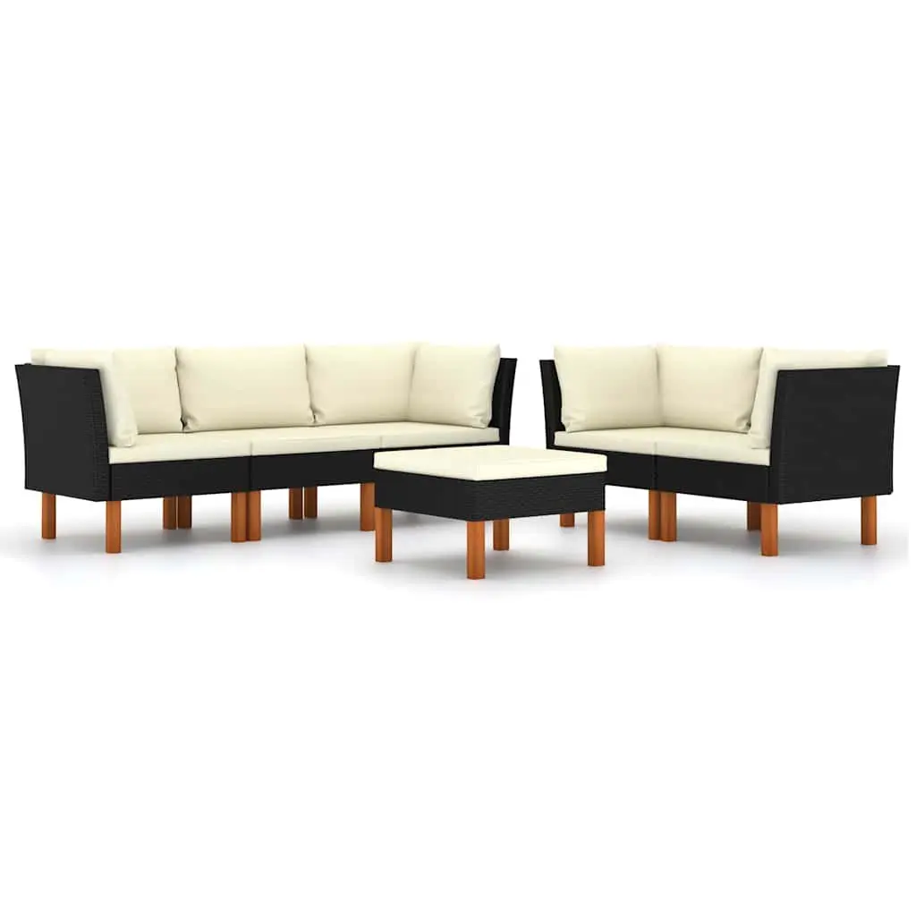 Garden Lounge Set 6 Piece Outdoor Furniture Sofa Cushions Black