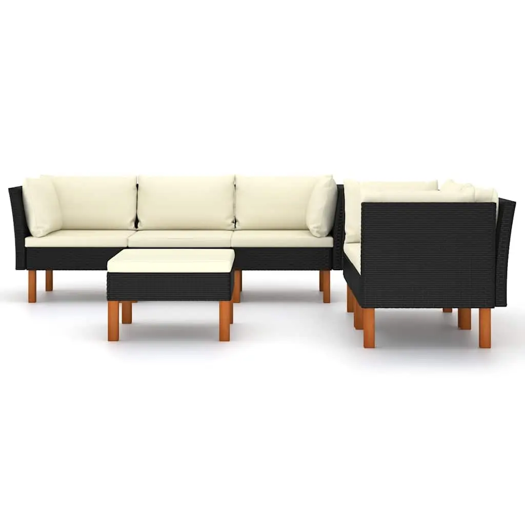 Garden Lounge Set 6 Piece Outdoor Furniture Sofa Cushions Black