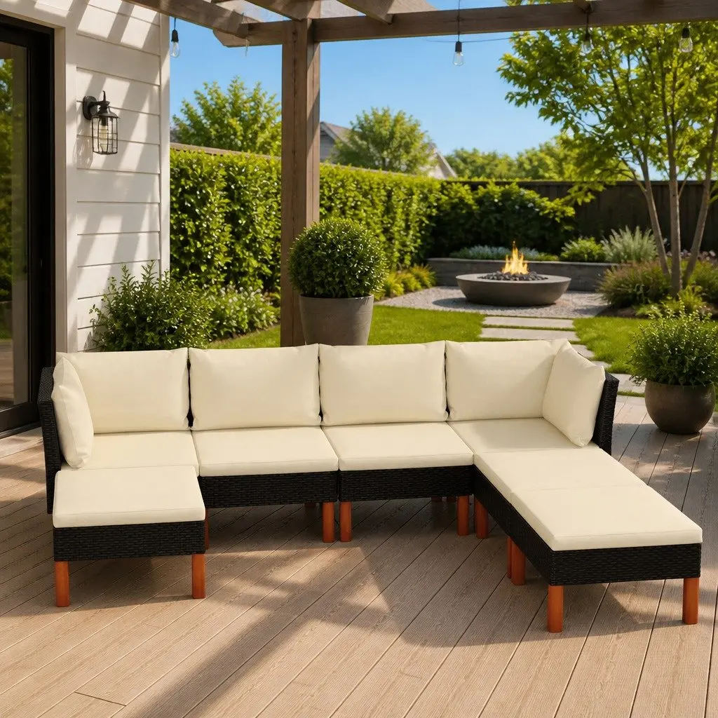 Garden Lounge Set 7 Piece Outdoor Furniture Cushions Black