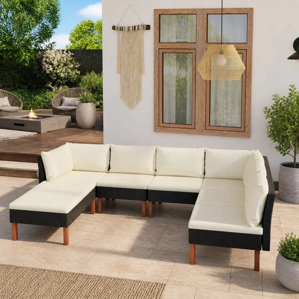 Outdoor Lounge Set 8 Piece Garden Furniture Black Rattan Sofa with Cushions