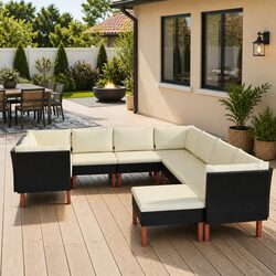 Comfortable and Durable Black 9 Piece Garden Lounge Set