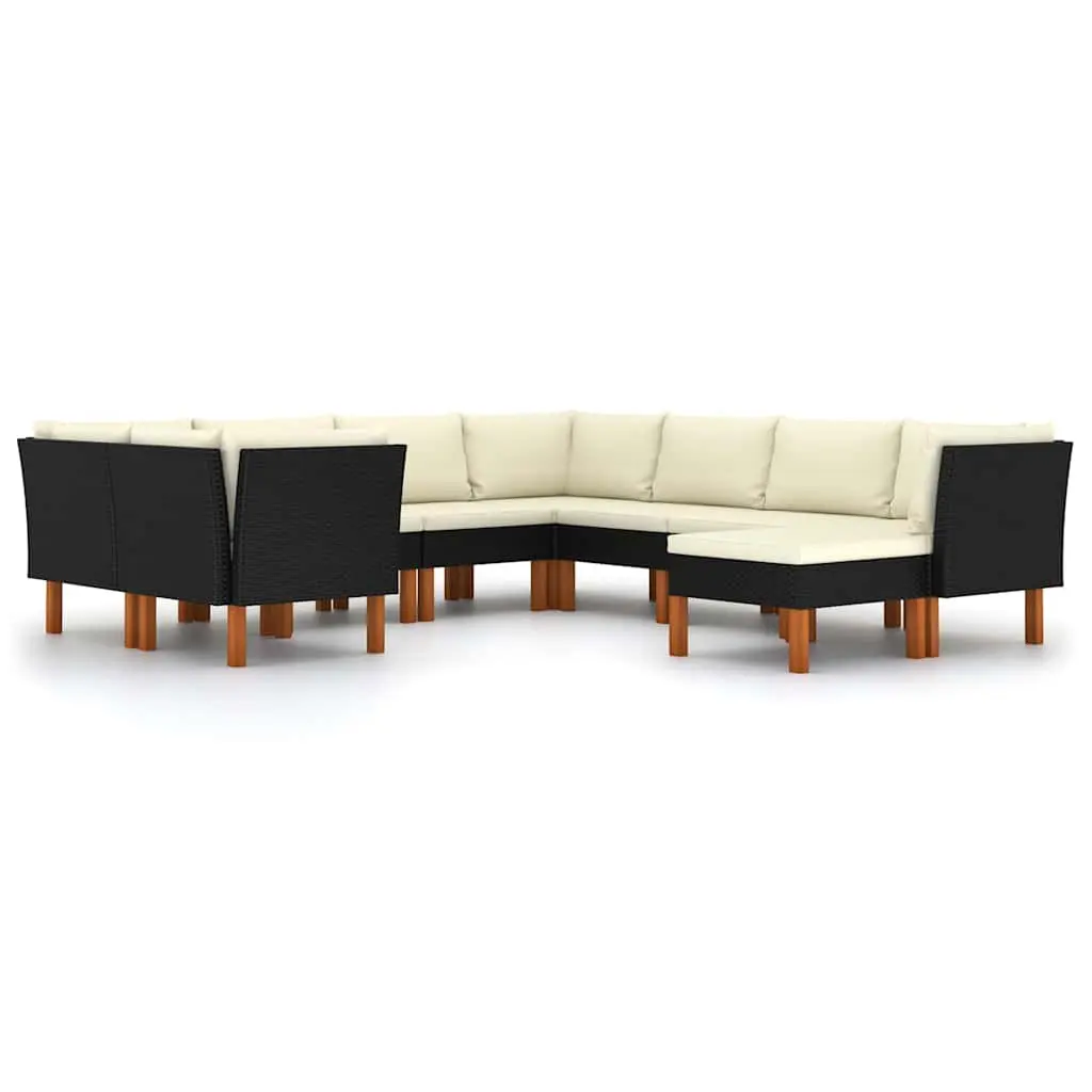 Garden Lounge Set 9 Piece Outdoor Furniture Sofa Cushions Black