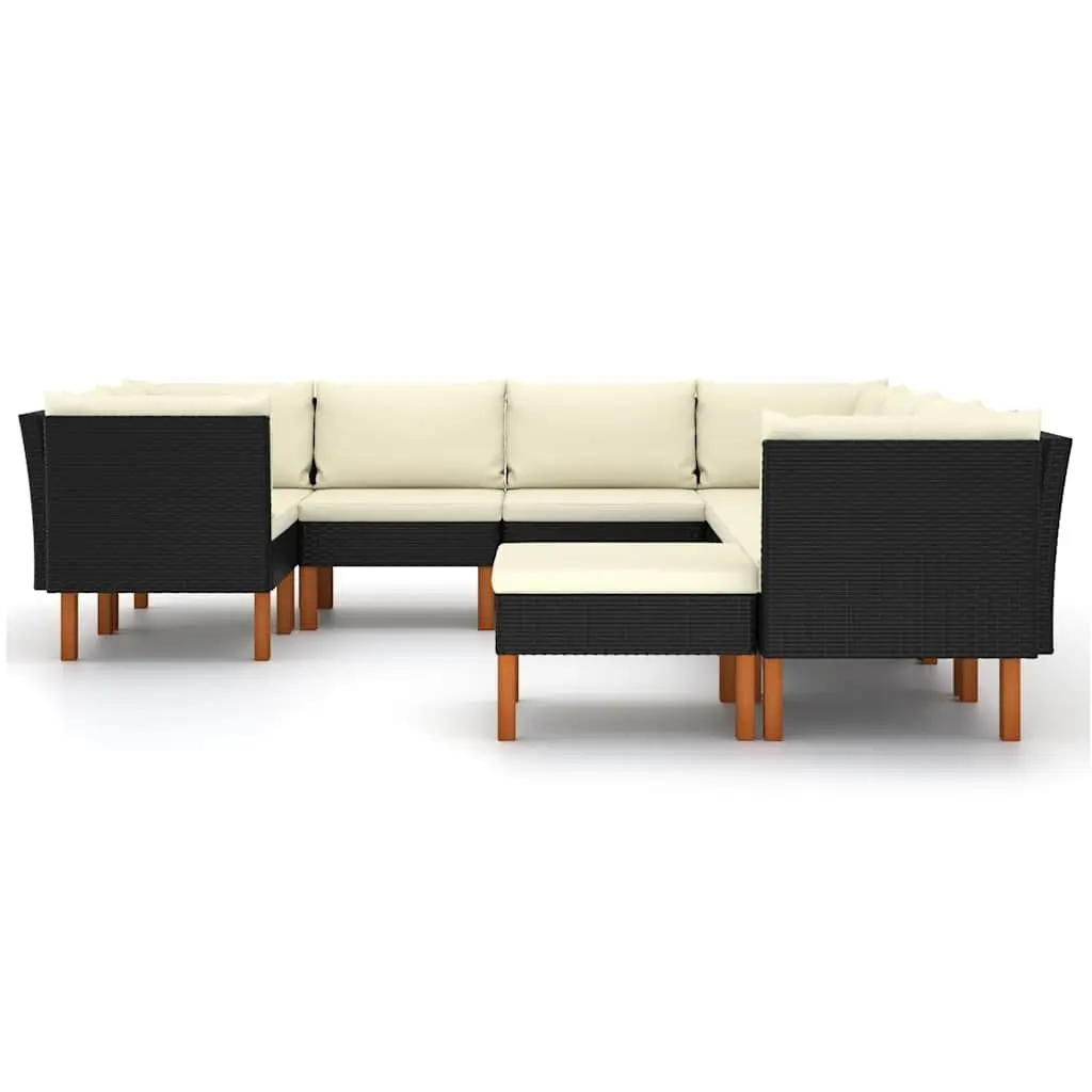 Garden Lounge Set 9 Piece Outdoor Furniture Sofa Cushions Black