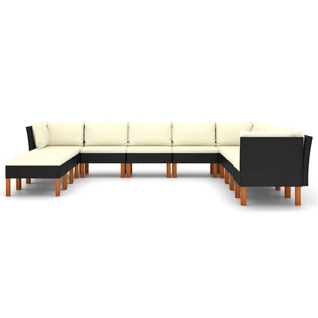 Garden Lounge Set 12 Piece Outdoor Furniture Poly Rattan Sofa with Cushions Black