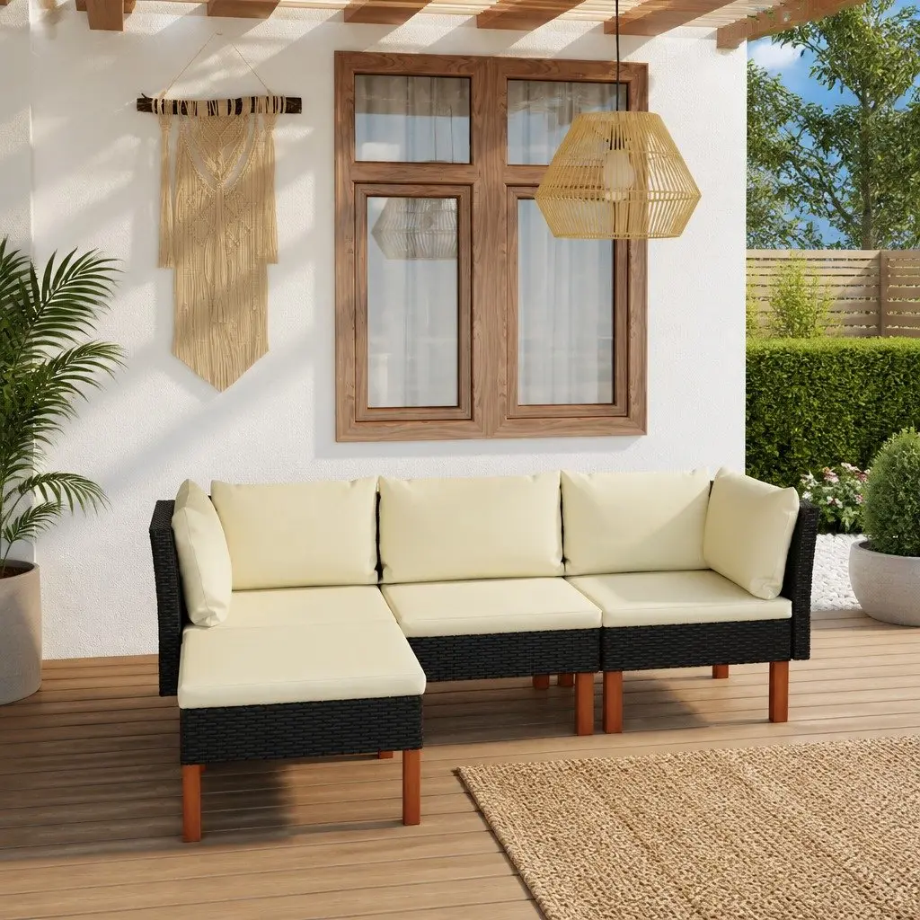 Garden Lounge Set Outdoor Sofa Cushions 4 Piece Black