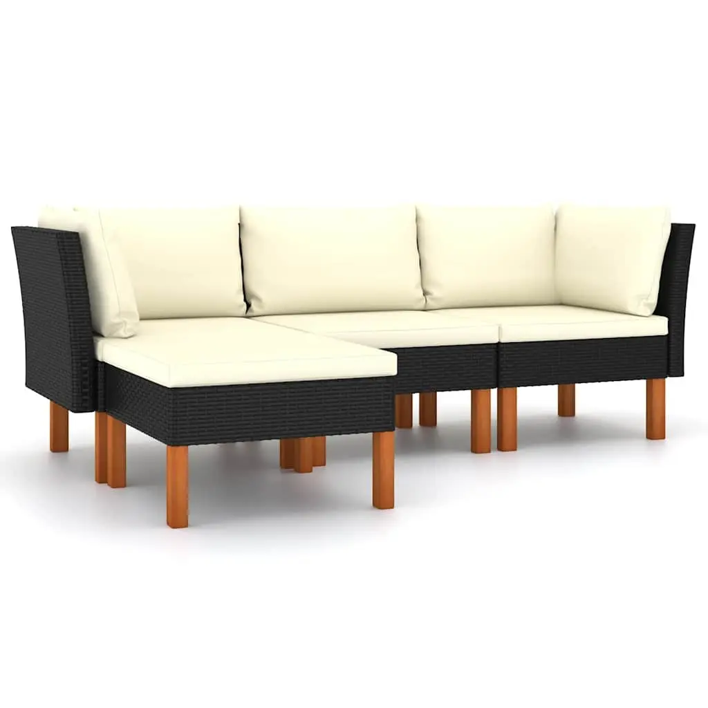 Garden Lounge Set Outdoor Sofa Cushions 4 Piece Black
