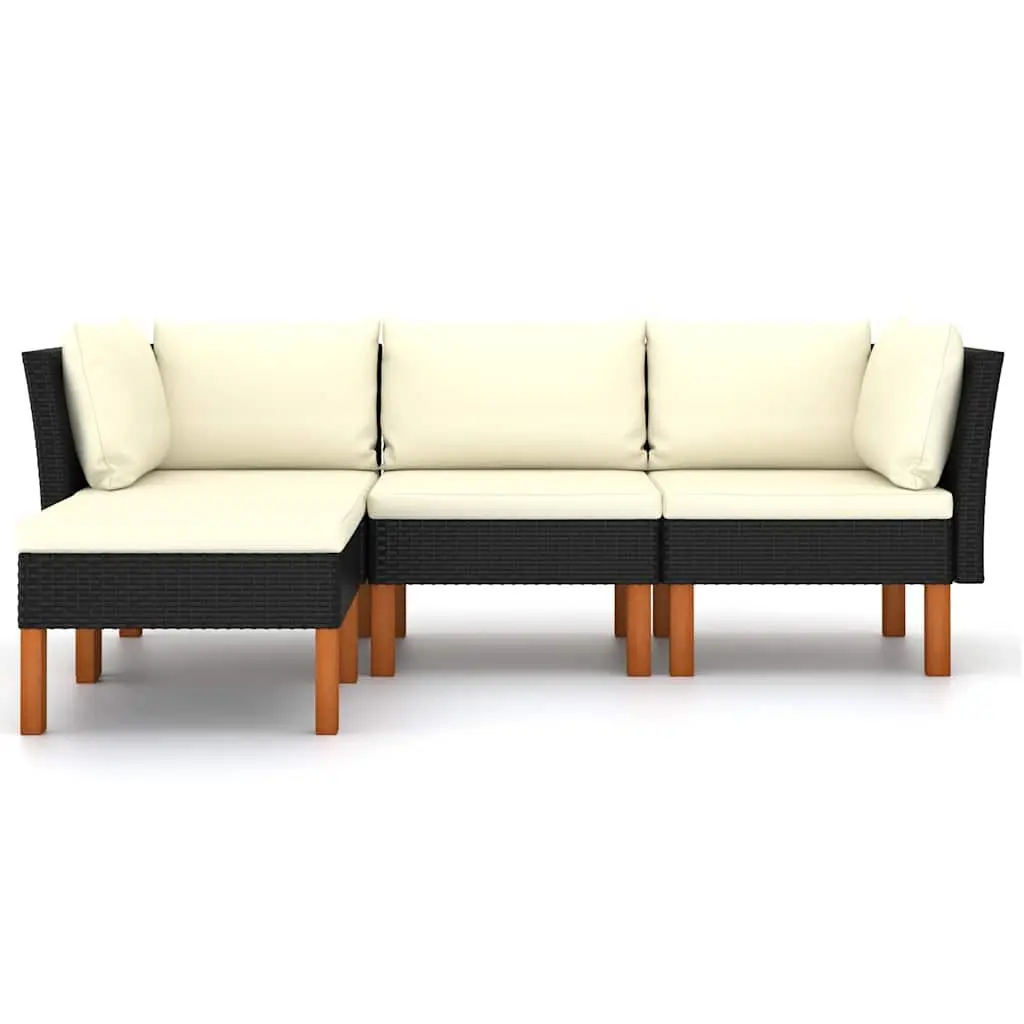 Garden Lounge Set Outdoor Sofa Cushions 4 Piece Black