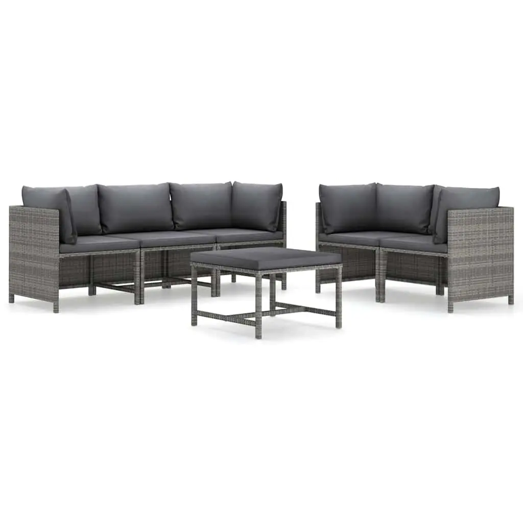 Garden Lounge Set 6 Piece Outdoor Furniture Poly Rattan Grey with Cushions