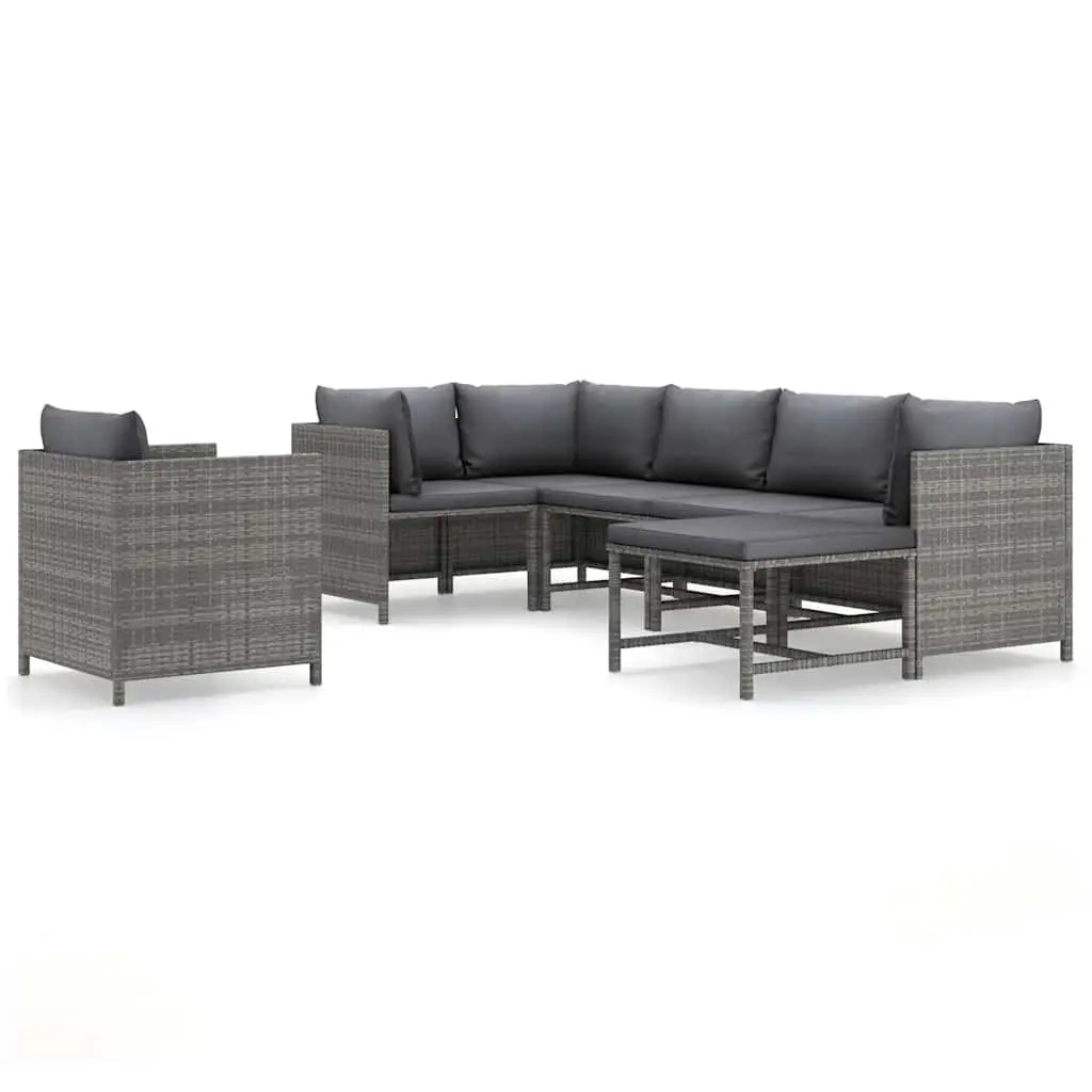 Modular Garden Lounge Set 7 Piece Grey Poly Rattan with Cushions Outdoor