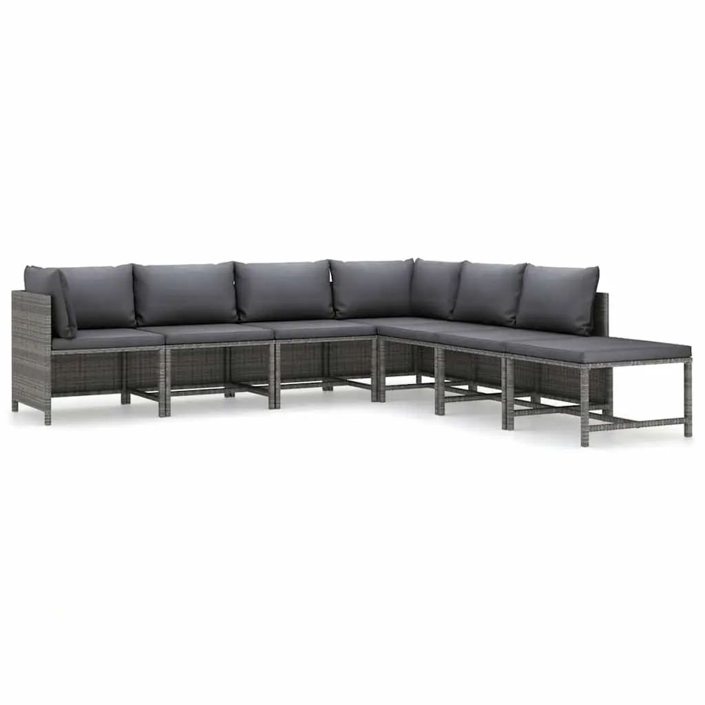 Garden Lounge Set 7 Piece Outdoor Furniture Grey Poly Rattan with Cushions
