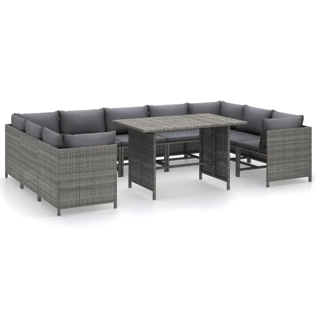 Garden Lounge Set 10 Piece Outdoor Furniture Grey Poly Rattan with Cushions