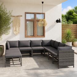Reliable 9 Piece Garden Lounge Set with Grey Cushions