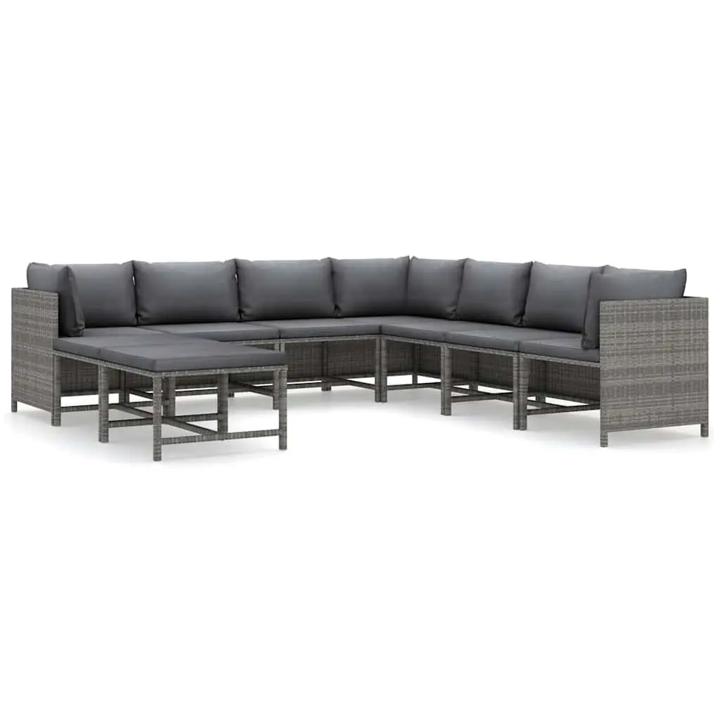Garden Lounge Set Modular Outdoor Furniture 9 Piece Grey Cushions Poly Rattan