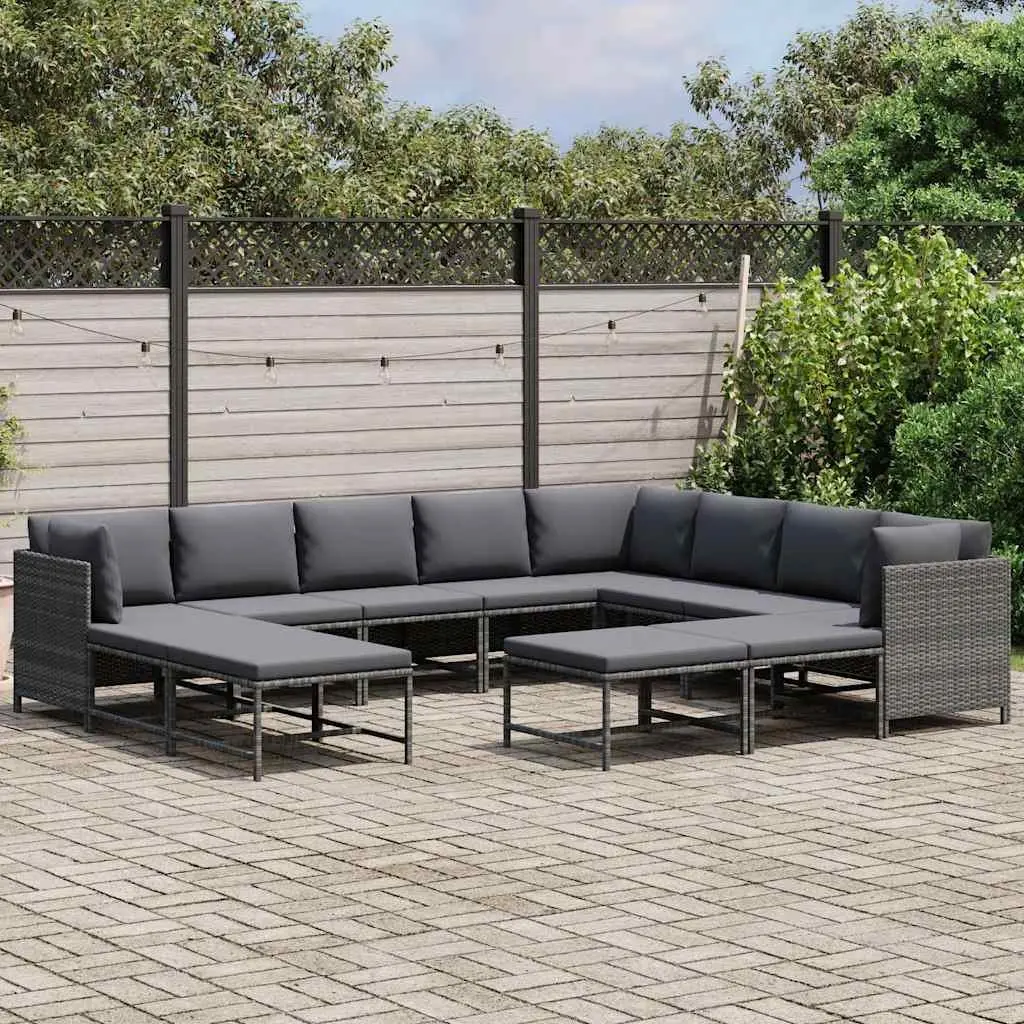 Garden Lounge Set 12 Piece Modular Outdoor Furniture Grey Poly Rattan