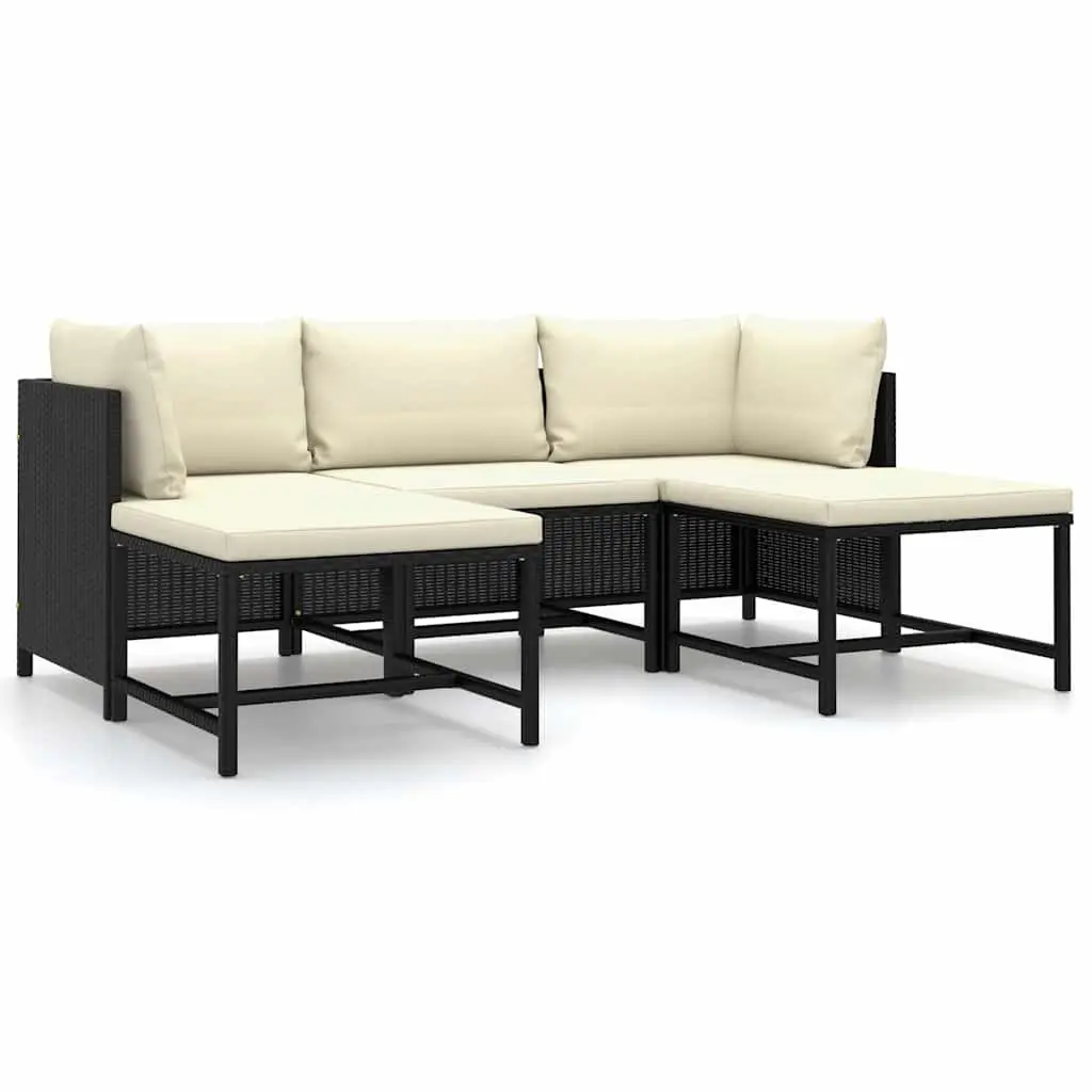 Outdoor Garden Lounge Set 5 Pieces PE Rattan Black Modular Furniture Cushions
