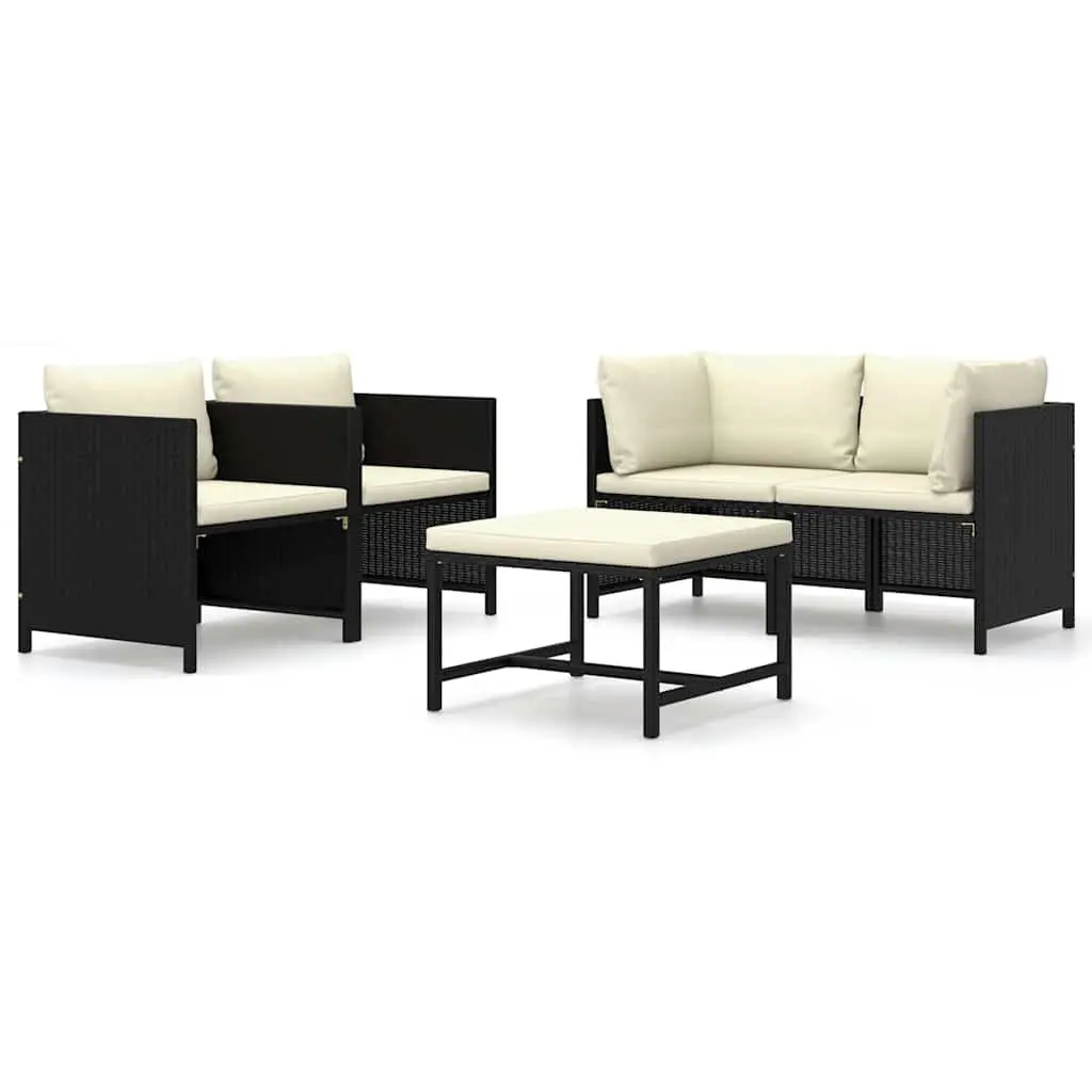 Garden Lounge Set 5 Piece Outdoor Furniture Poly Rattan Black with Cushions
