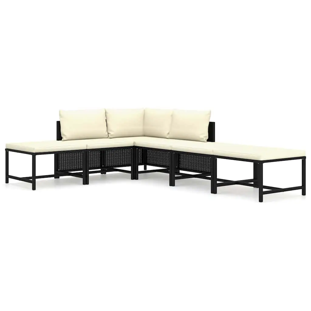Poly Rattan Garden Lounge Set Outdoor Furniture 6 Piece Black Cushions Modular