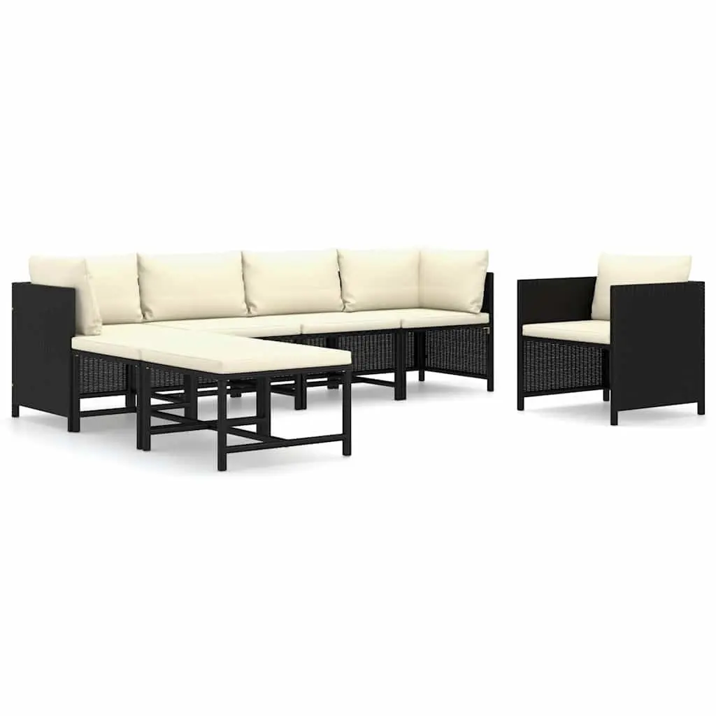 Outdoor Garden Lounge Set 7 Piece Modular Poly Rattan Furniture Black