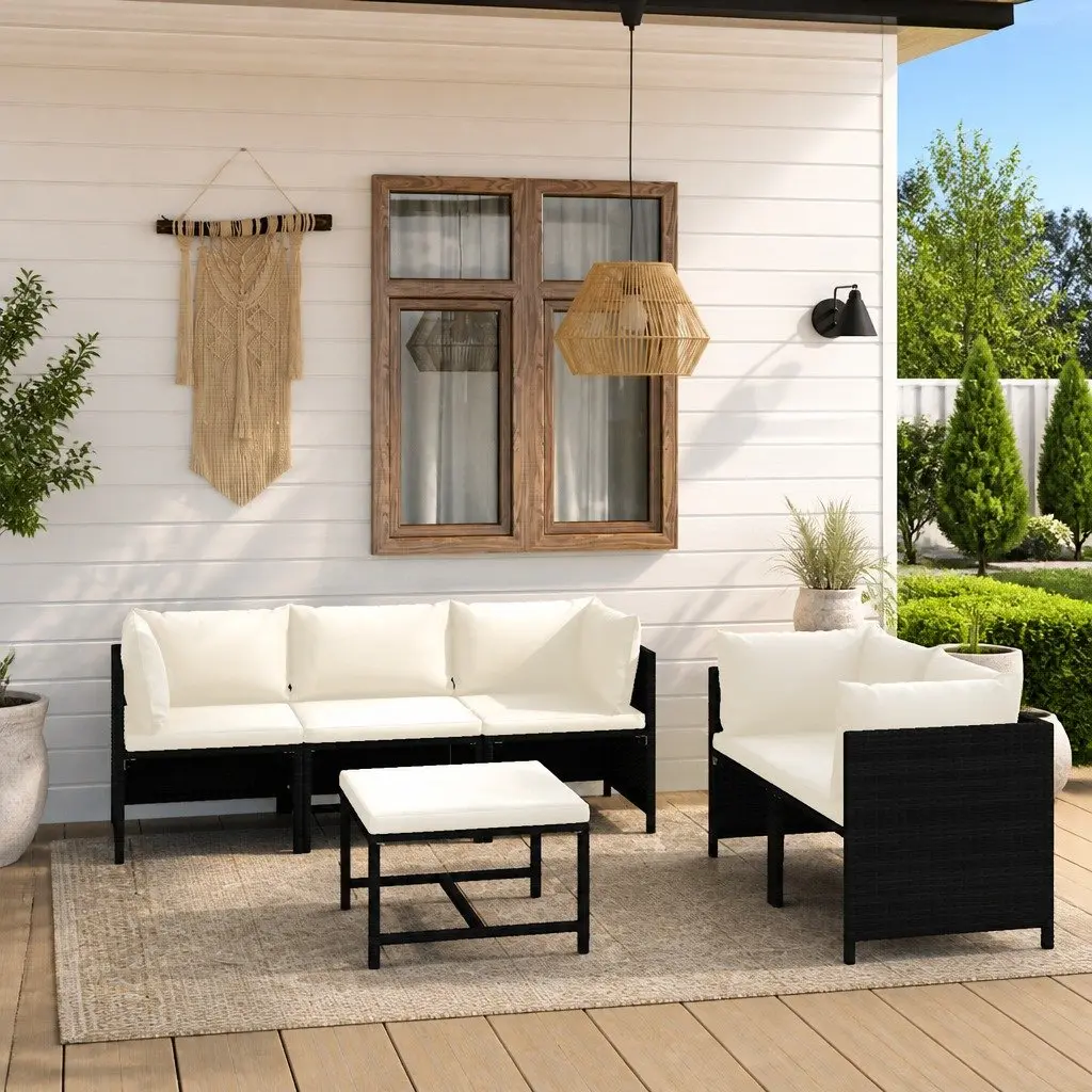 Outdoor Garden Lounge Set 6 Piece Poly Rattan Furniture with Cushions Black