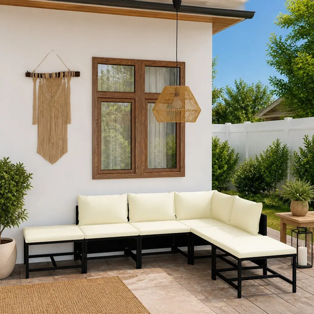 Poly Rattan Garden Lounge Set Outdoor Furniture 6 Piece Black with Cushions