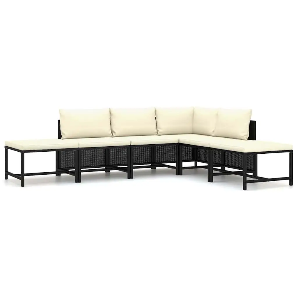 Poly Rattan Garden Lounge Set Outdoor Furniture 6 Piece Black with Cushions