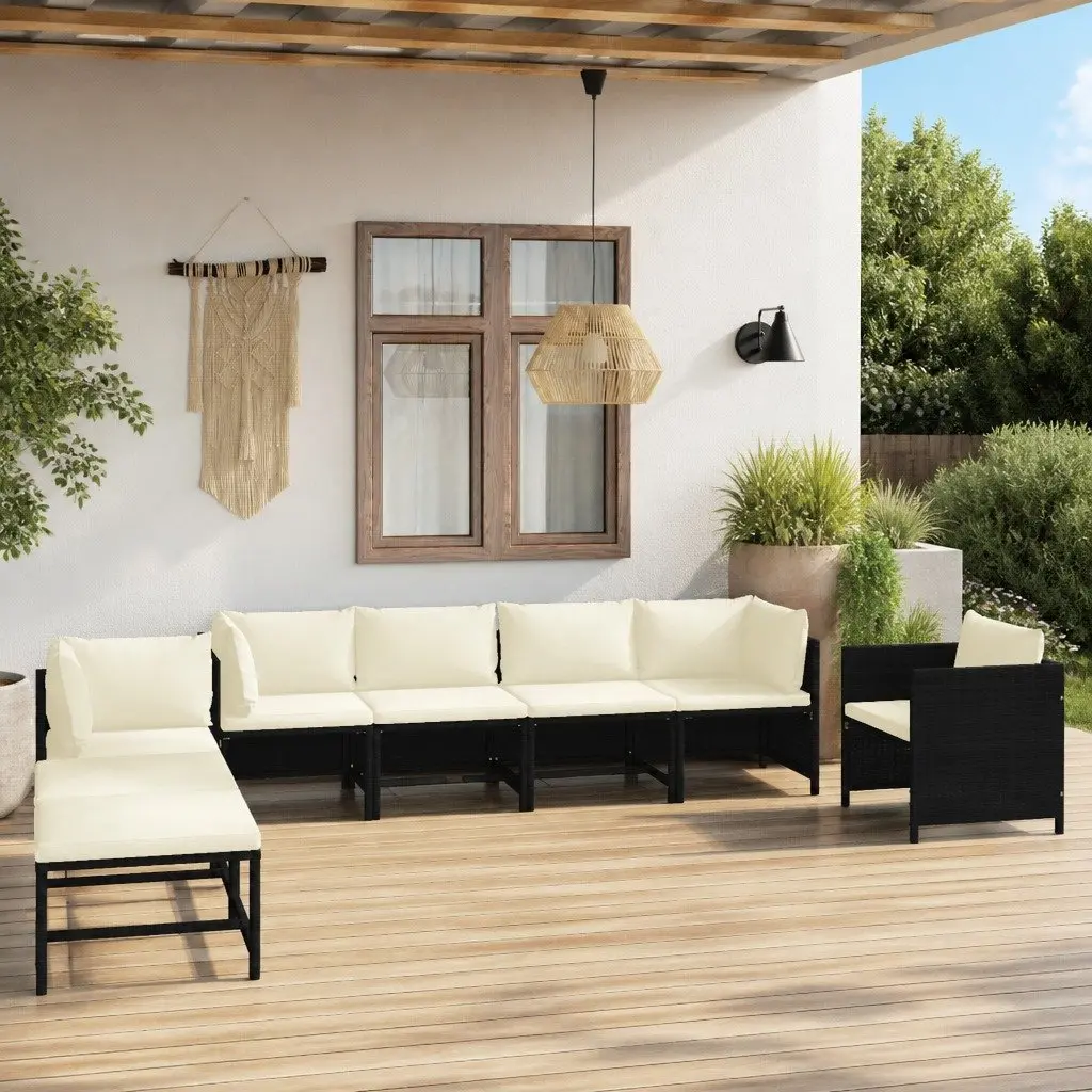 8 Piece Garden Lounge Set Outdoor Furniture Poly Rattan Cushions Black