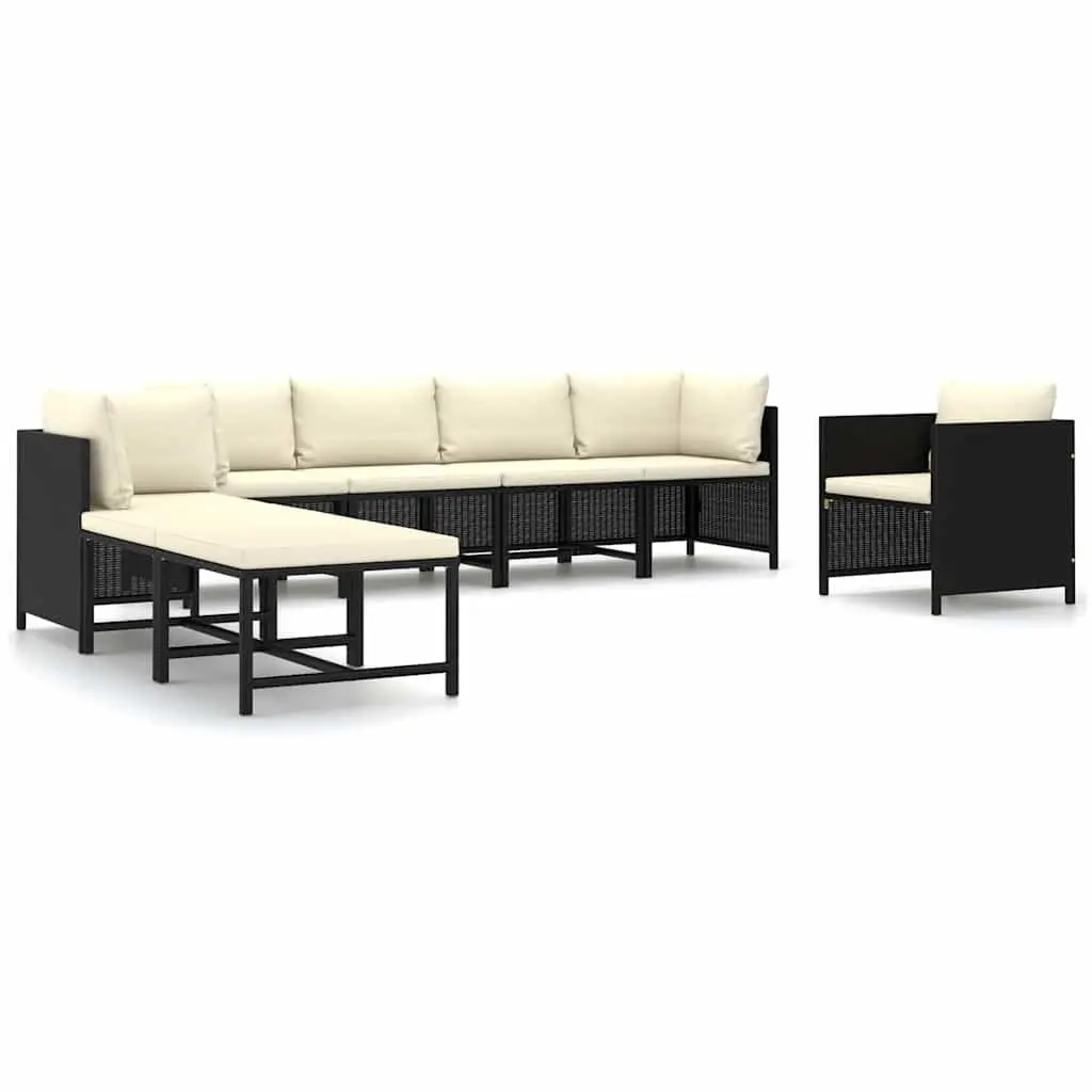 8 Piece Garden Lounge Set Outdoor Furniture Poly Rattan Cushions Black
