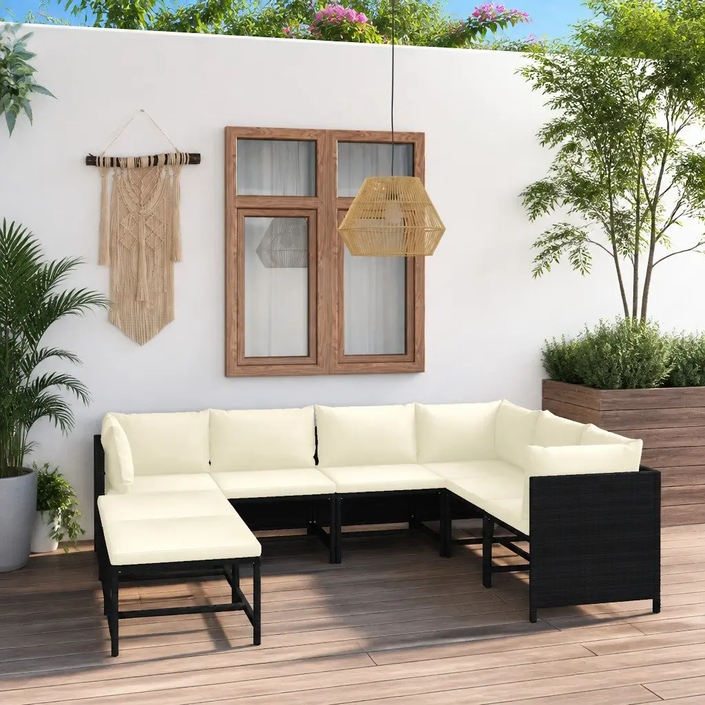 Garden Lounge Set 8 Piece Poly Rattan Outdoor Furniture with Cushions Black