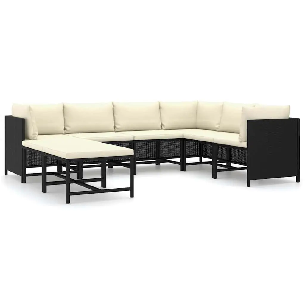 Garden Lounge Set 8 Piece Poly Rattan Outdoor Furniture with Cushions Black