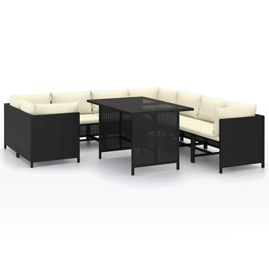 Garden Lounge Set 9 Piece Outdoor Furniture Poly Rattan Cushions Black