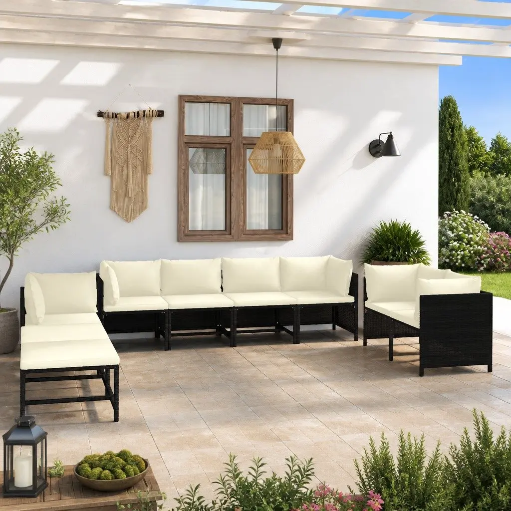 10 Piece Poly Rattan Garden Lounge Set Outdoor Furniture Cushions Black
