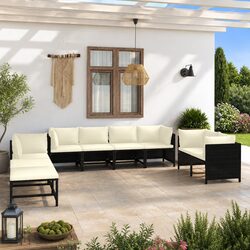 Poly Rattan Garden Lounge Set 10 Piece Outdoor Furniture with Cushions Black