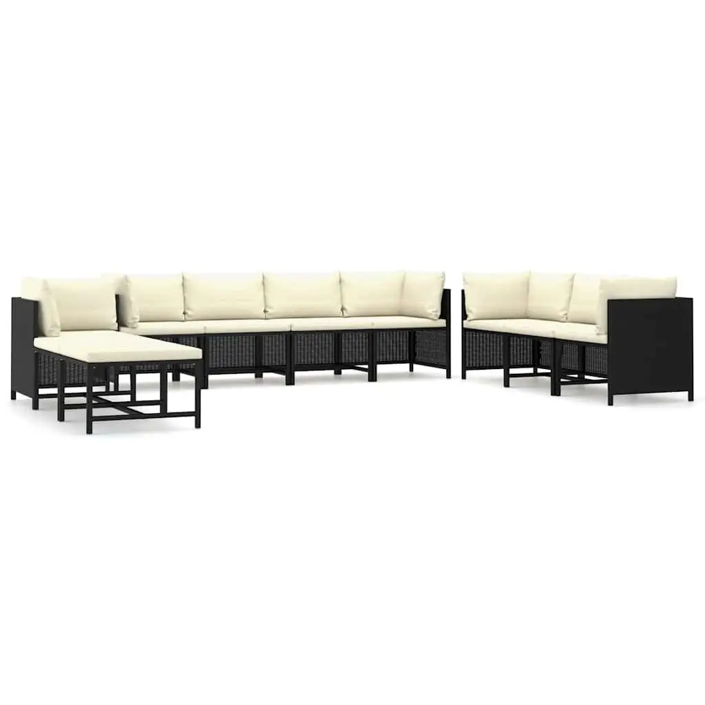 10 Piece Poly Rattan Garden Lounge Set Outdoor Furniture Cushions Black