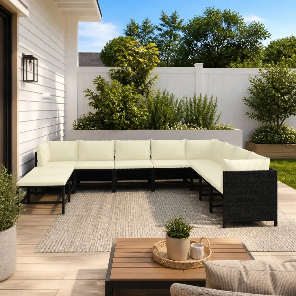 Outdoor Lounge Set Modular Seating 11 Pieces Black Poly Rattan