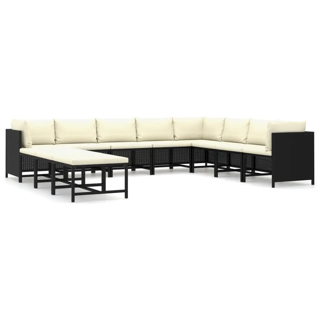 Outdoor Lounge Set Modular Seating 11 Pieces Black Poly Rattan