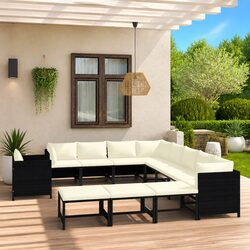 Garden Lounge Set 12 Piece Poly Rattan Outdoor Furniture Black with Cushions