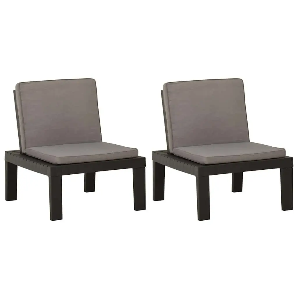 Outdoor Lounge Chairs Set of 2 Grey Plastic Garden Seating with Cushions