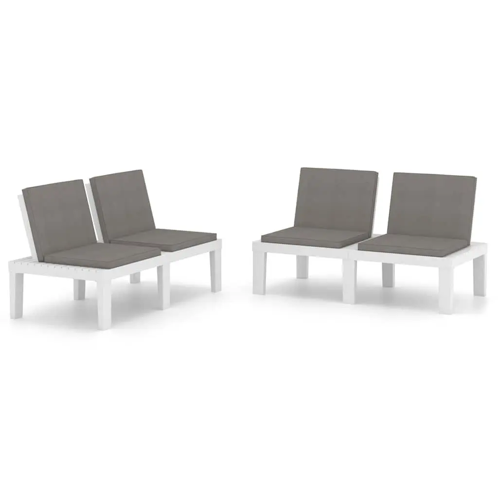 Garden Lounge Benches 2 Piece Set Outdoor Seating White Plastic Frame with Cushions