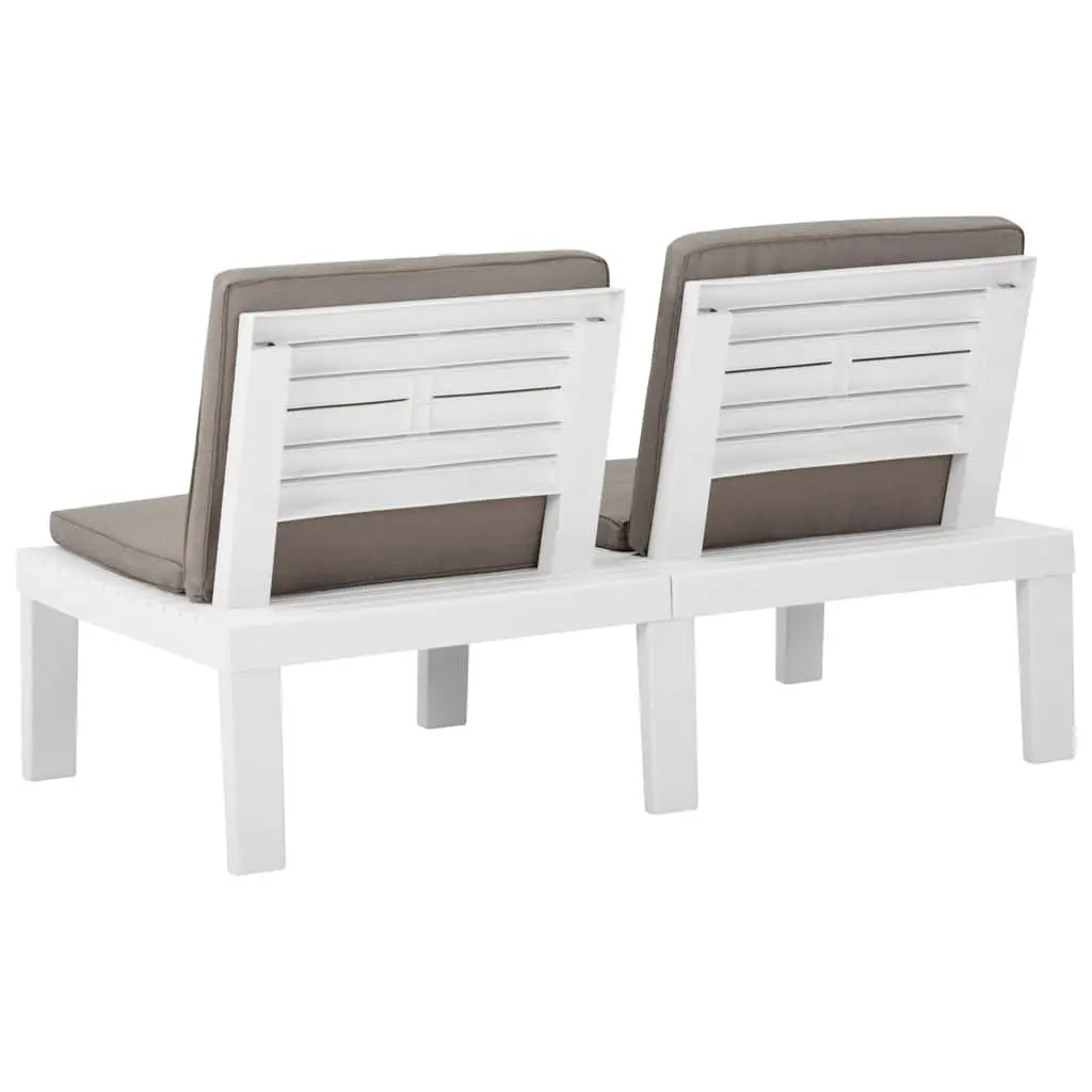 Garden Lounge Benches 2 Piece Set Outdoor Seating White Plastic Frame with Cushions