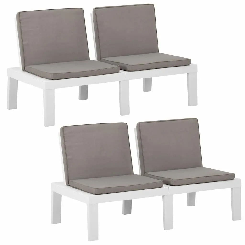 Garden Lounge Benches 2 Piece Set Outdoor Seating White Plastic Frame with Cushions